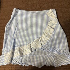 Light Blue Gingham Ruffle Mini Skirt